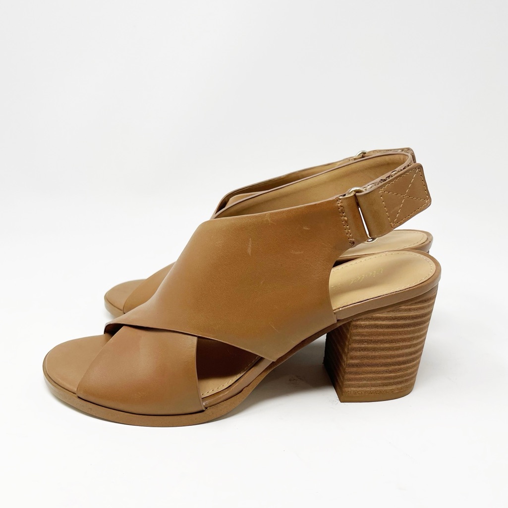 Violet & Red Tanaya Leather Criss-Cross Sandals Block Heel Tan Brown Size 6.5